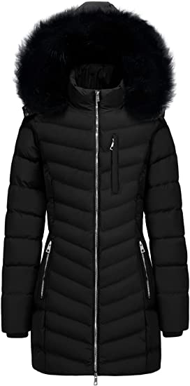 WOMEN'S WINTER THICKEN COATS WARM PUFFER PARKA JACKETS WITH REMOVABLE FUR HOOD