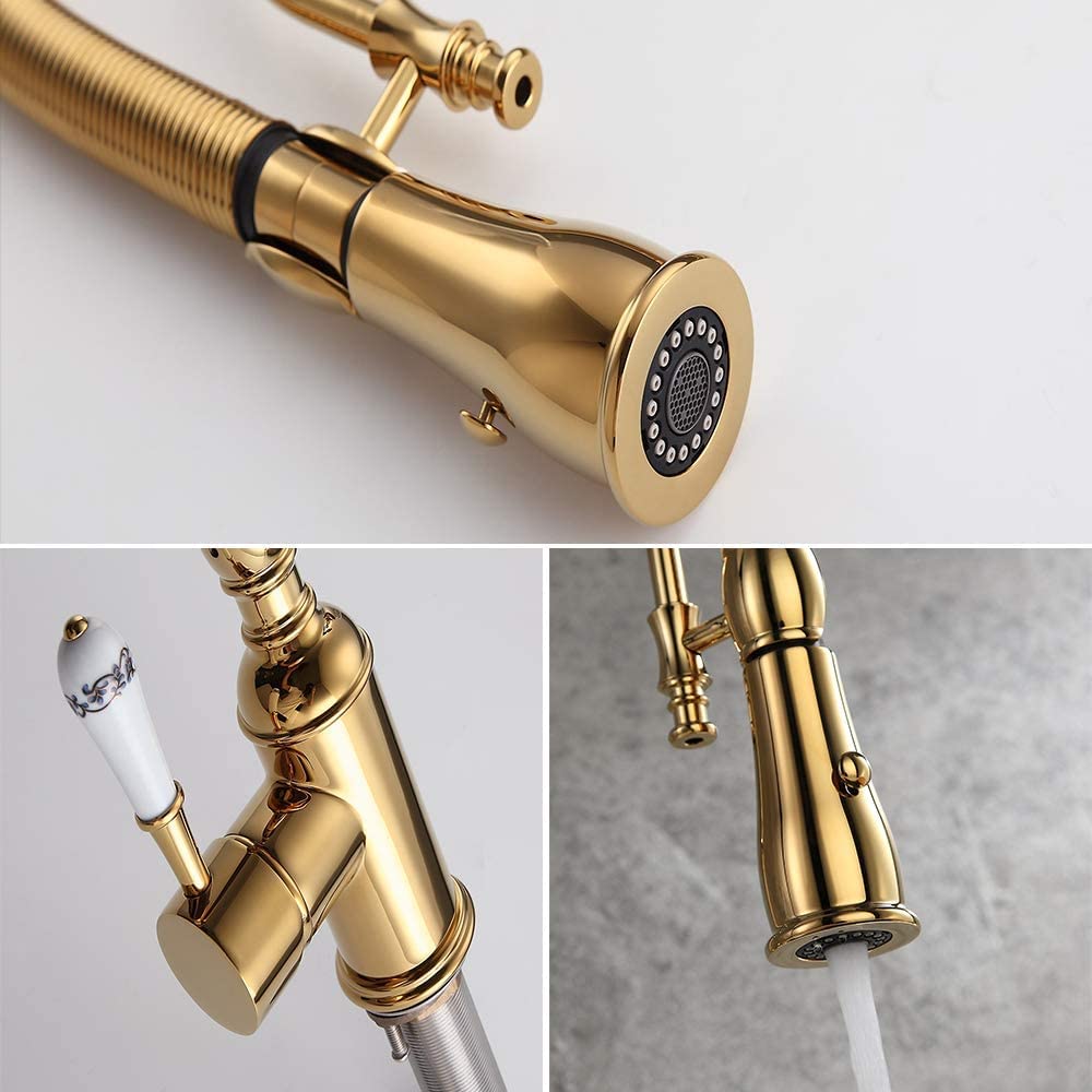 Single Handle High Arc Swiveling Dual-Mode Pull-Down Sprayer Kitchen Sink Faucet