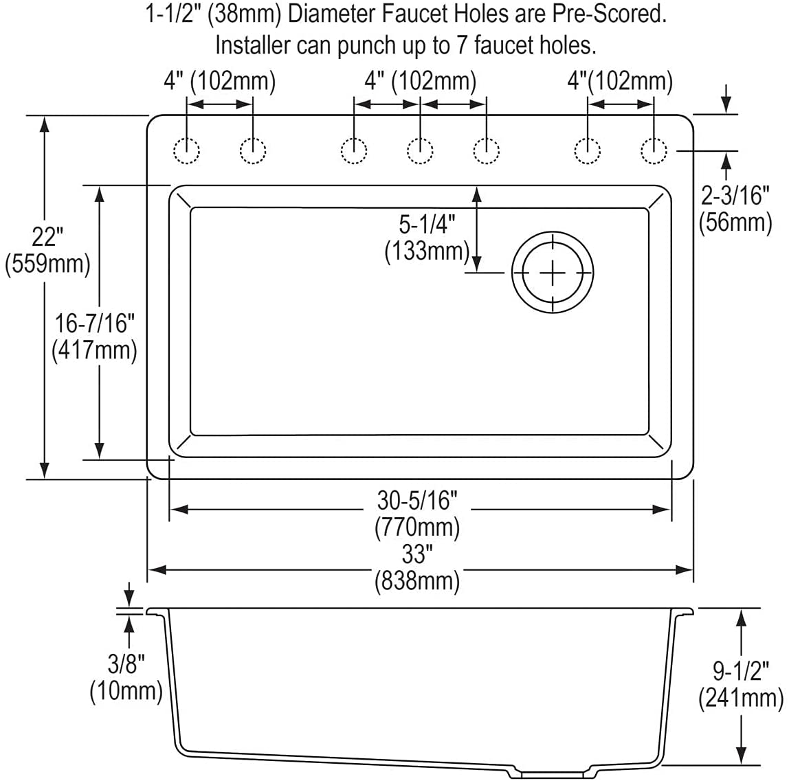 Single Bowl Drop-in Sink