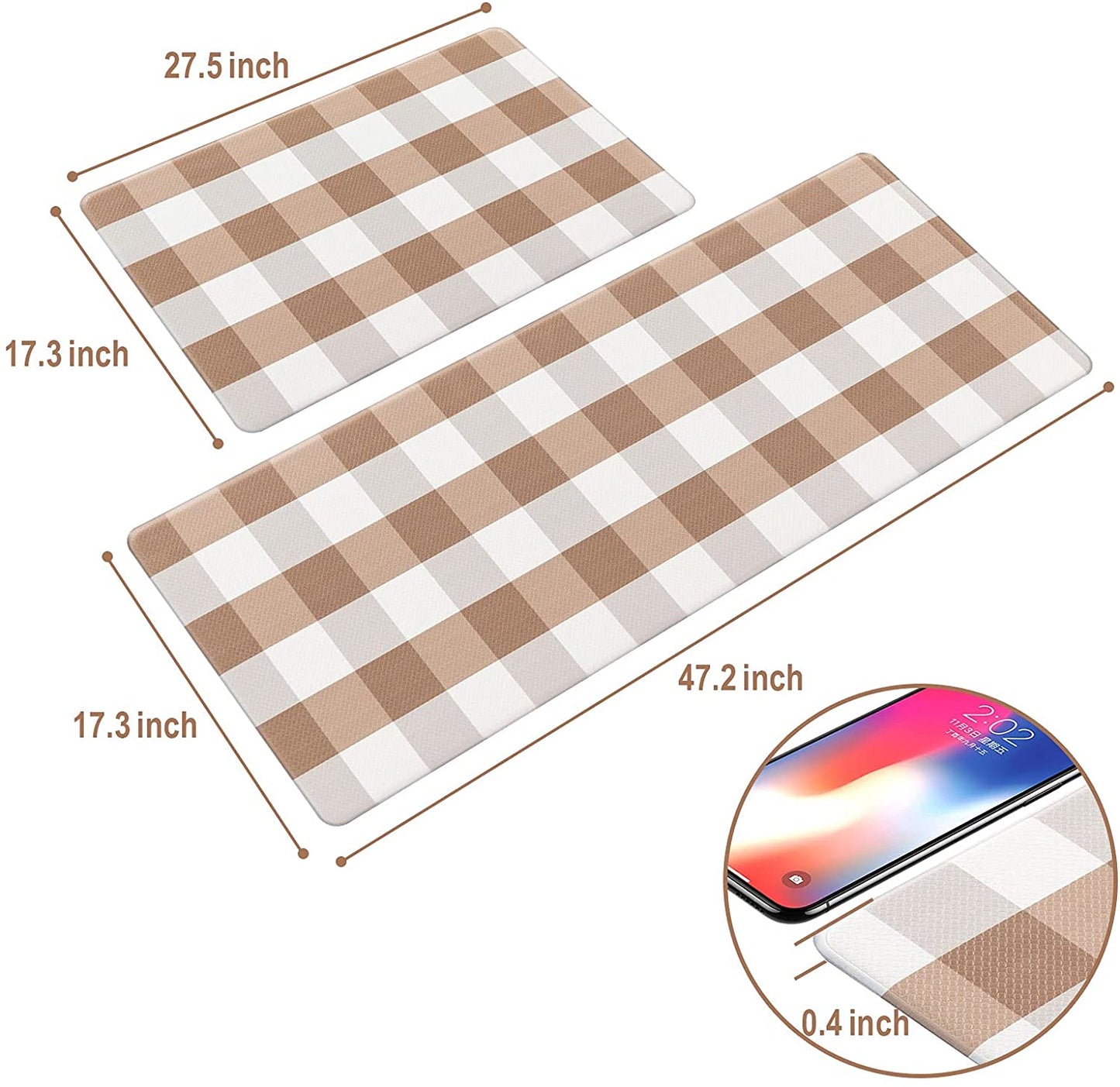 Buffalo Plaid Kitchen Mat 2 PCS Cushioned Anti-Fatigue Kitchen Rug Waterproof Non-Slip