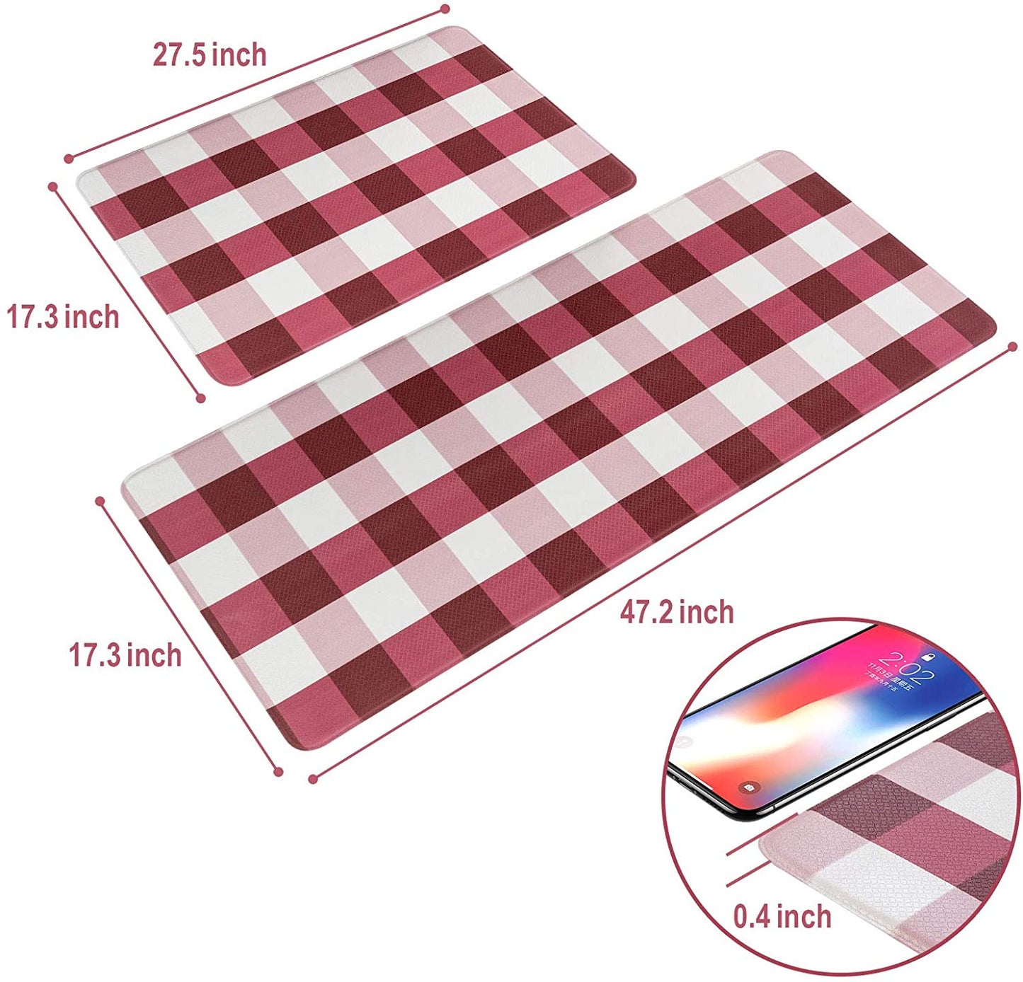 Buffalo Plaid Kitchen Mat 2 PCS Cushioned Anti-Fatigue Kitchen Rug Waterproof Non-Slip