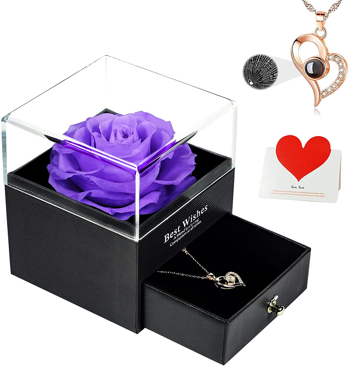 Preserved Rose with I Love You Necklace