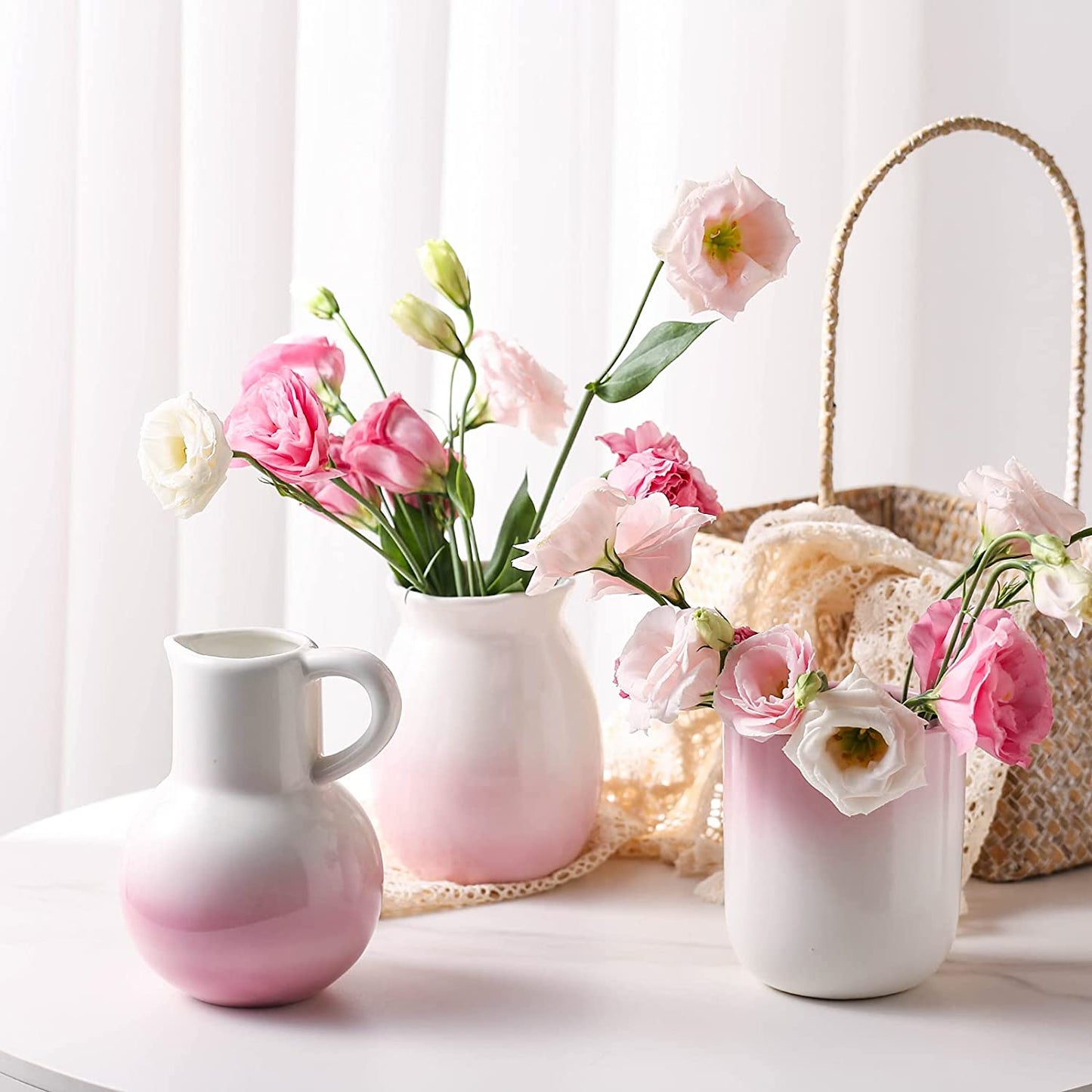 Vases Set of 3 White Ceramic Cute Vases Small Flower