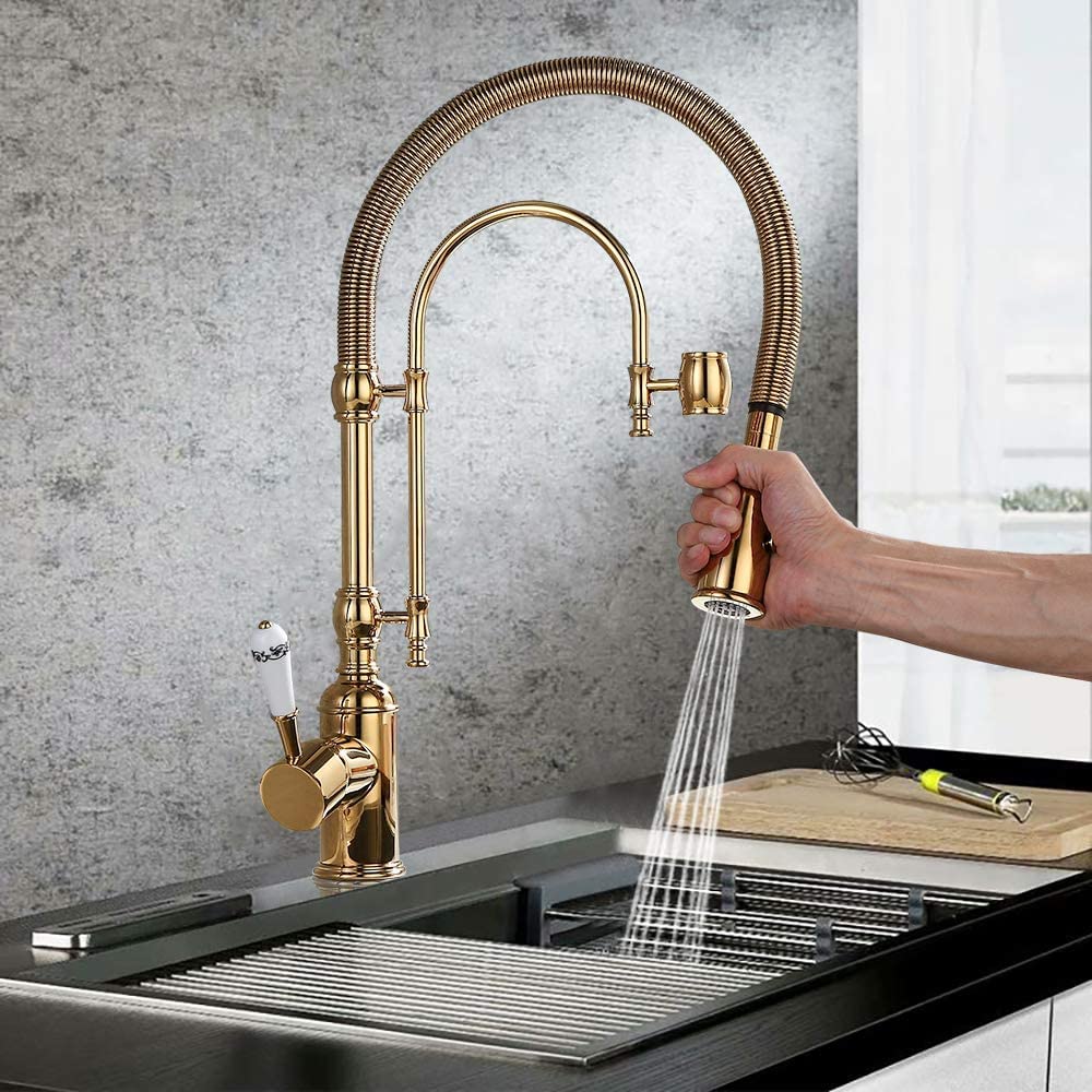 Single Handle High Arc Swiveling Dual-Mode Pull-Down Sprayer Kitchen Sink Faucet