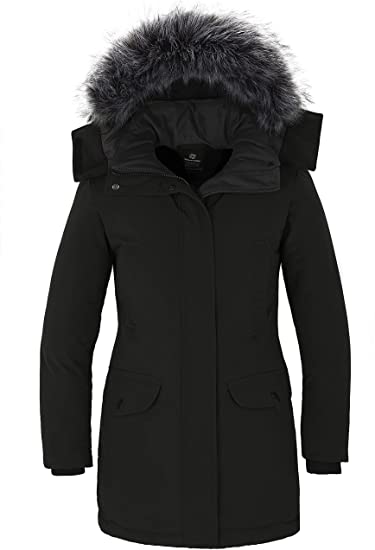 WOMEN'S WARM WINTER COAT LONG THICKEN PUFFER JACKET WITH REMOVABLE FUR TRIMMED HOOD