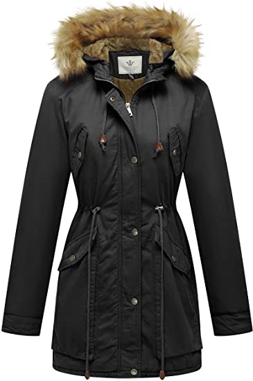 WOMEN'S WINTER THICKEN FLEECE JACKET FUR HOODED MILITARY PARKA COAT