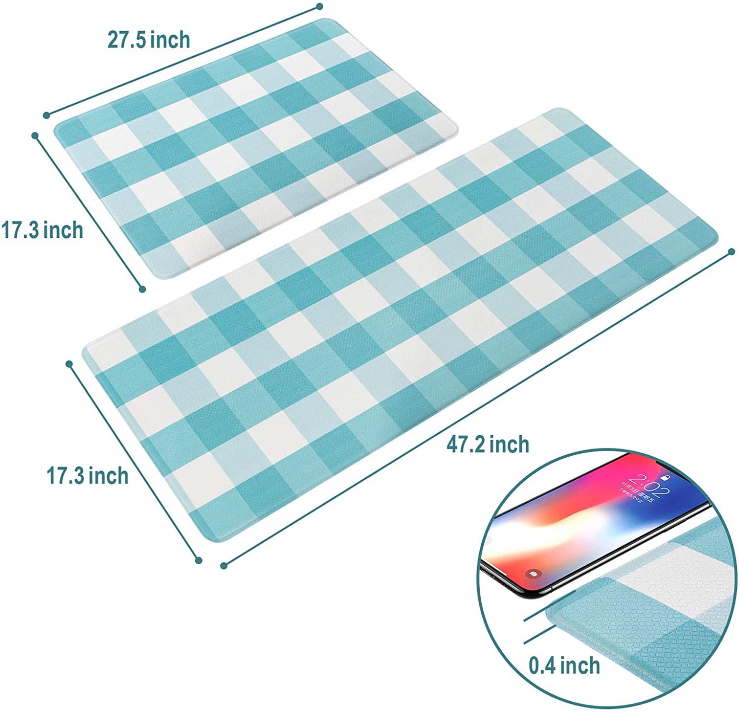 Buffalo Plaid Kitchen Mat 2 PCS Cushioned Anti-Fatigue Kitchen Rug Waterproof Non-Slip