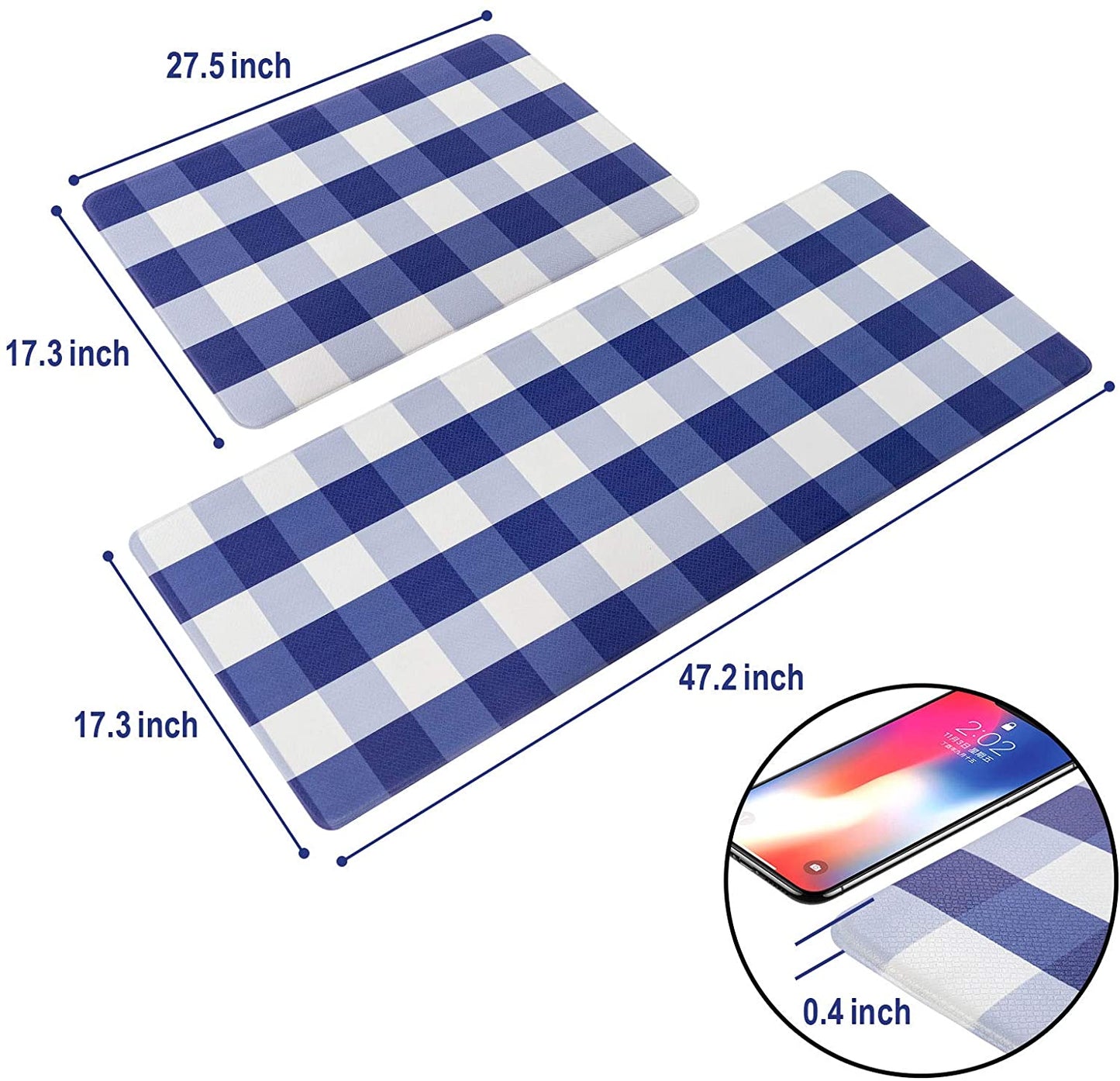 Buffalo Plaid Kitchen Mat 2 PCS Cushioned Anti-Fatigue Kitchen Rug Waterproof Non-Slip