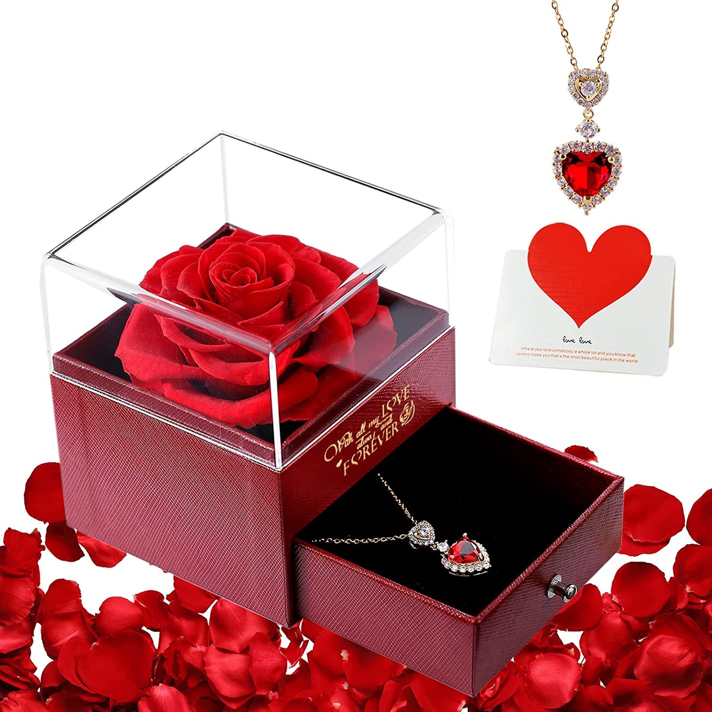 Preserved Rose with I Love You Necklace