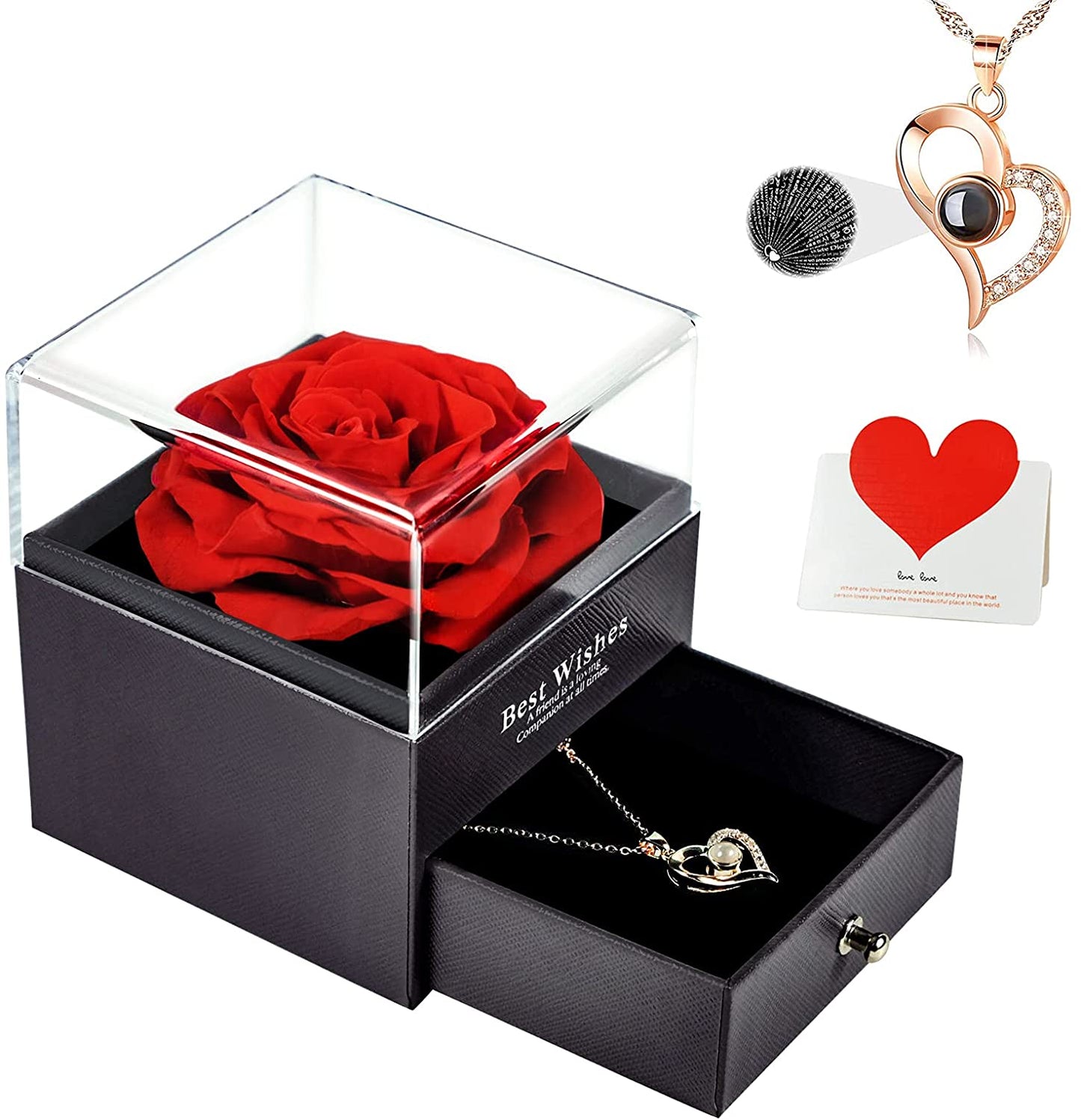 Preserved Rose with I Love You Necklace