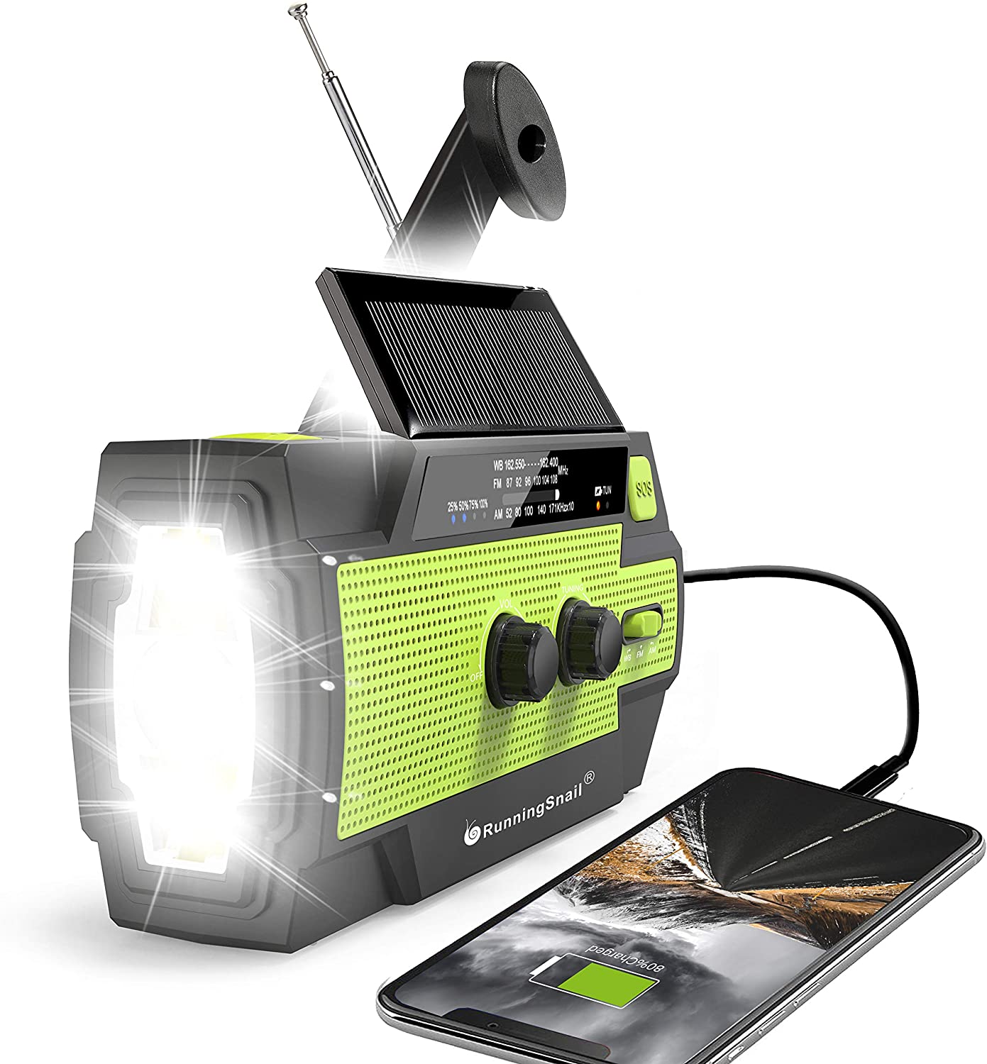 4000mAh-Solar Hand Crank Portable AM/FM/NOAA Weather Radio with 1W Flashlight&Motion Sensor