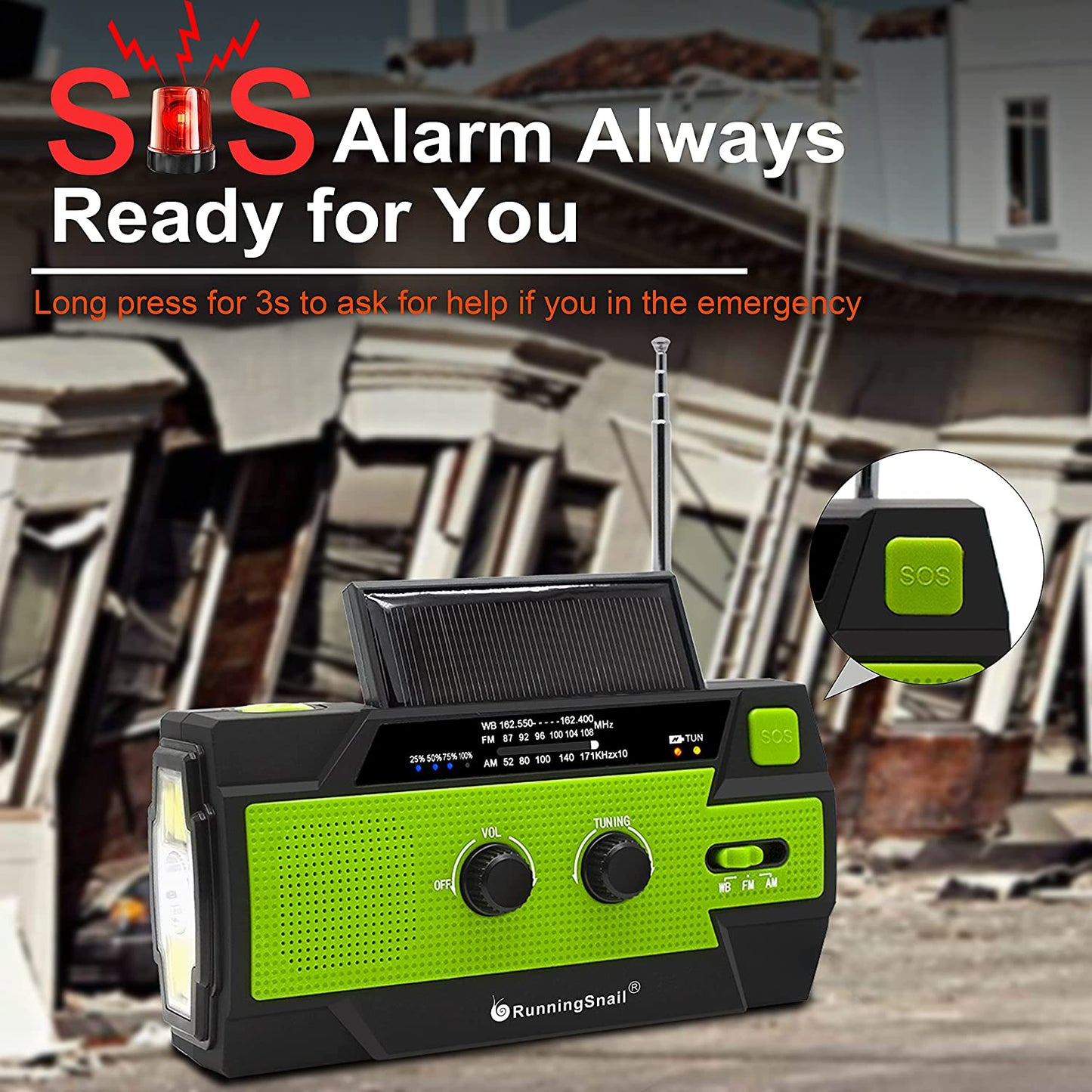 4000mAh-Solar Hand Crank Portable AM/FM/NOAA Weather Radio with 1W Flashlight&Motion Sensor