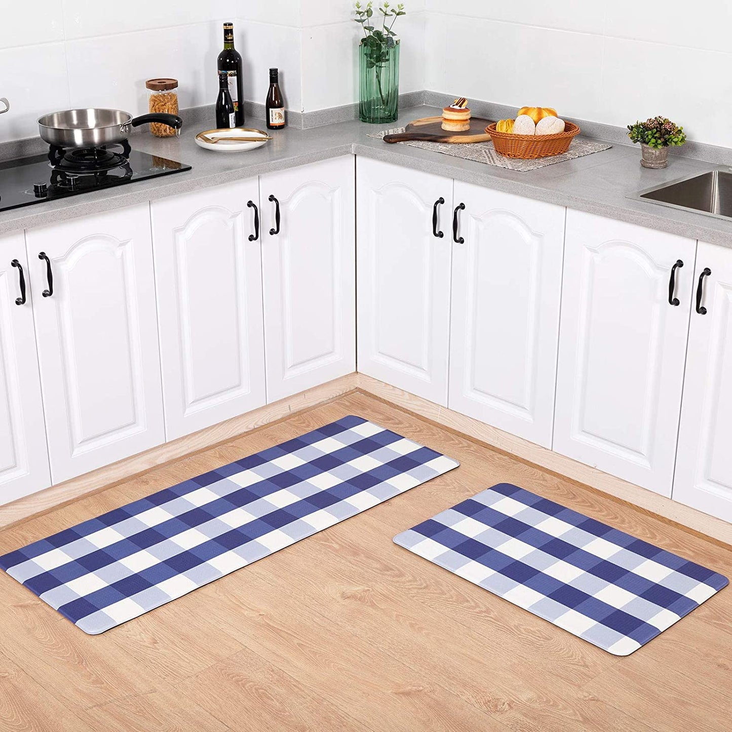 Buffalo Plaid Kitchen Mat 2 PCS Cushioned Anti-Fatigue Kitchen Rug Waterproof Non-Slip