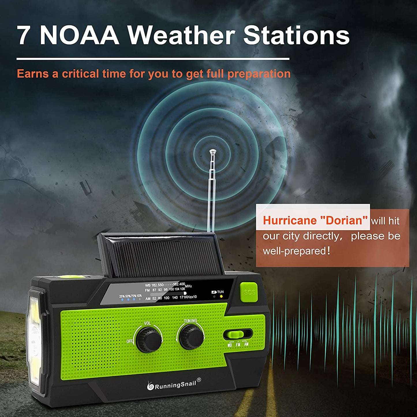 4000mAh-Solar Hand Crank Portable AM/FM/NOAA Weather Radio with 1W Flashlight&Motion Sensor