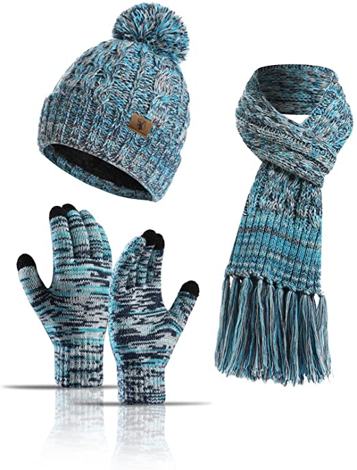 WARM KNIT BEANIE HAT LONG SCARF SET NECK SCARVES