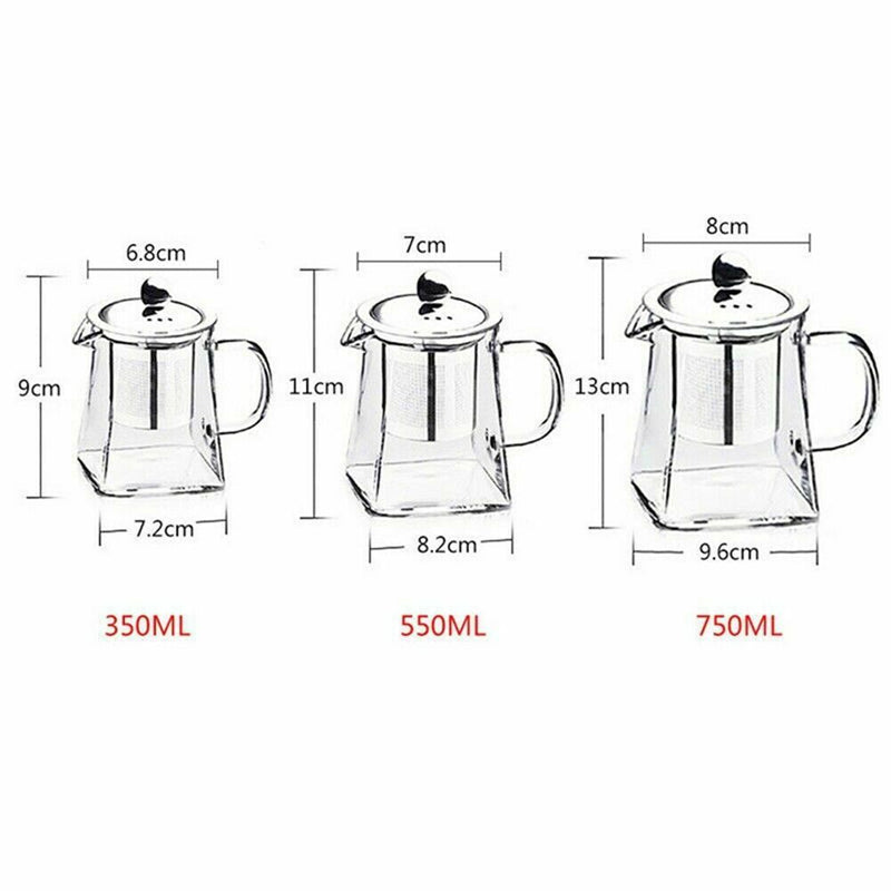 Heat-resistant clear glass teapot jug with infuser