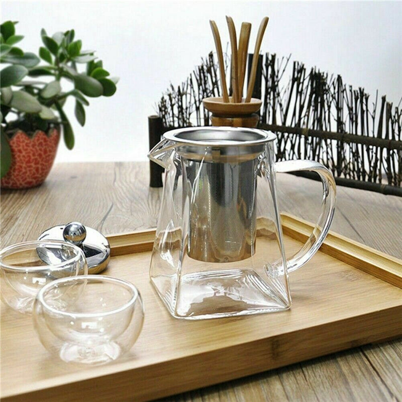 Heat-resistant clear glass teapot jug with infuser