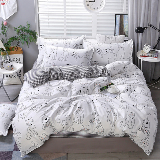 Kitty Duvet Cover Pillow Case Bed Sheet