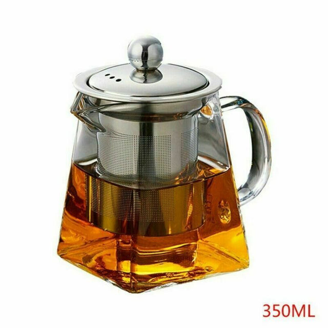 Heat-resistant clear glass teapot jug with infuser