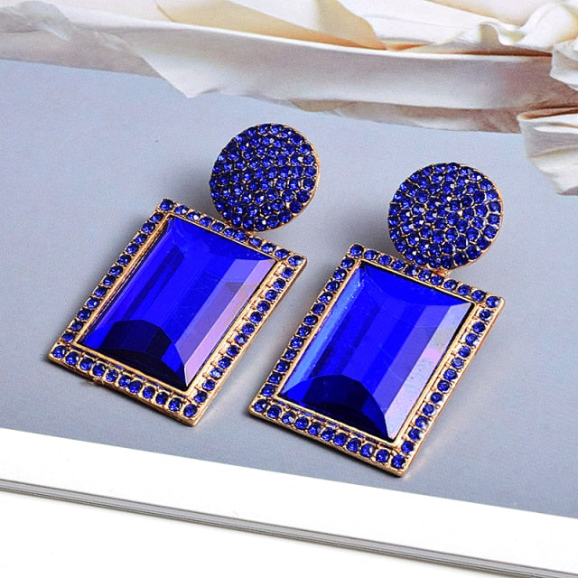 New Arrival Colorful Crystal Geometric Metal Earrings Jewelry Gift For Women High-Quality Clear Pure Stone Earring Accessories