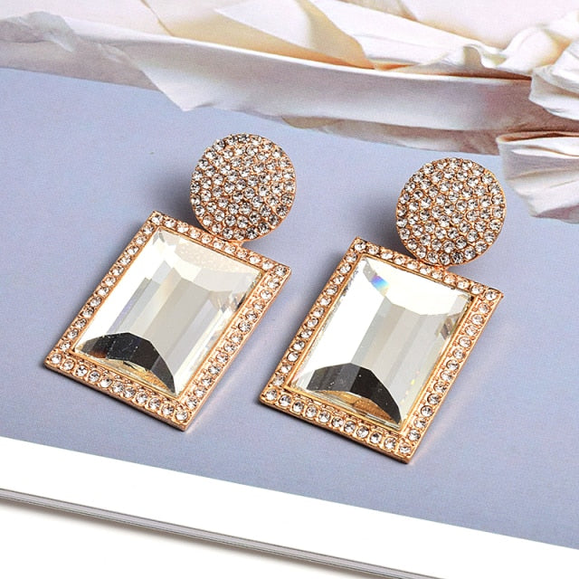 New Arrival Colorful Crystal Geometric Metal Earrings Jewelry Gift For Women High-Quality Clear Pure Stone Earring Accessories