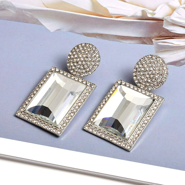 New Arrival Colorful Crystal Geometric Metal Earrings Jewelry Gift For Women High-Quality Clear Pure Stone Earring Accessories