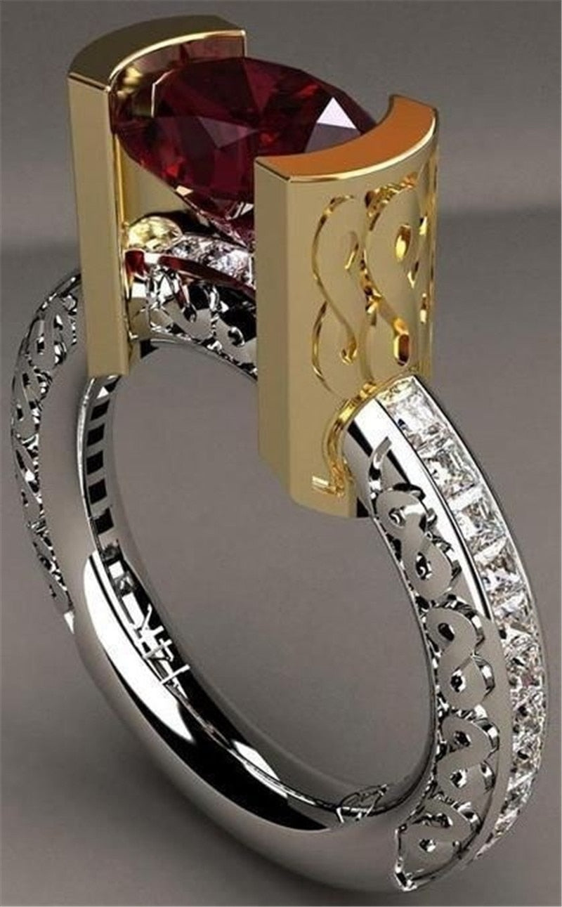 Rings With Red Stones Vintage Fashion Crystal Zircon Luxury Party Engagement Jewelry