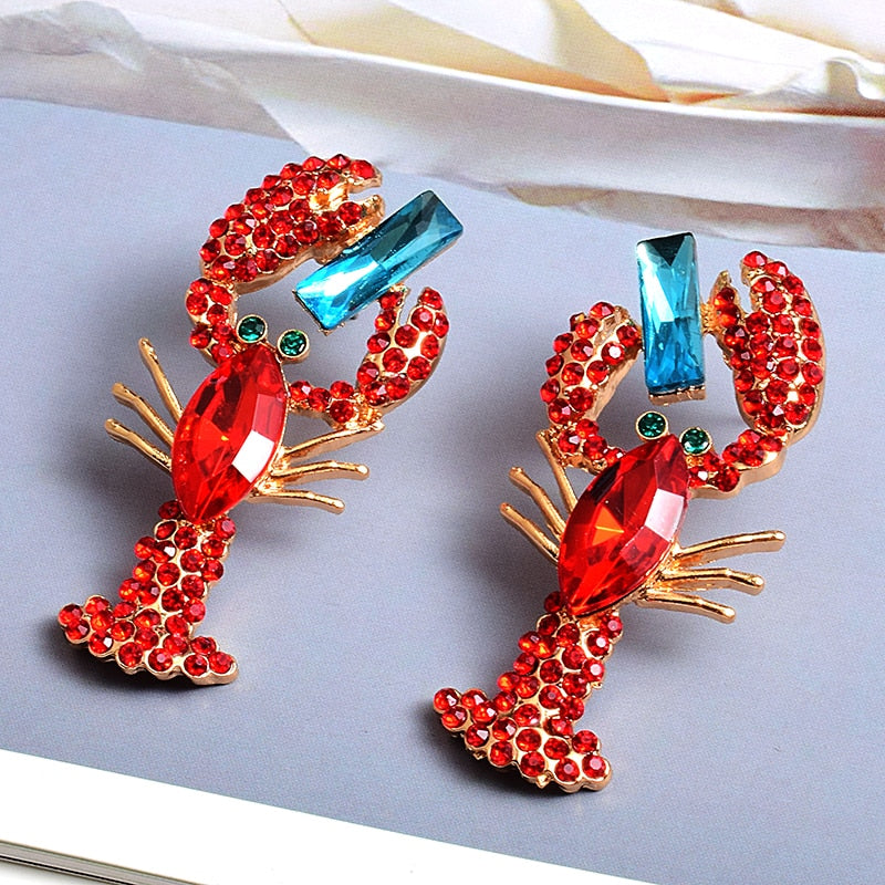 Red Crystal Metal Lobster Pierce Earrings