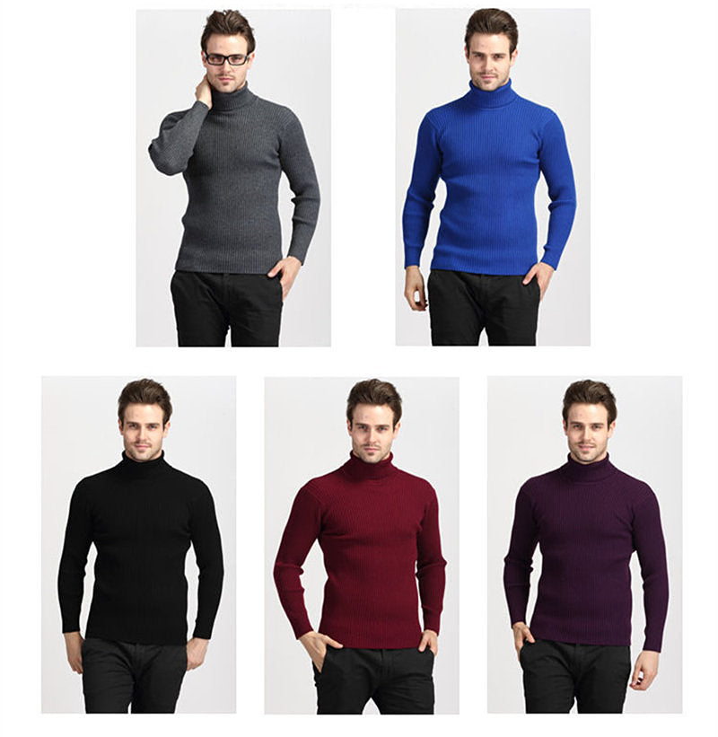 TURTLENECK MENS SWEATERS SLIM FIT PULLOVER