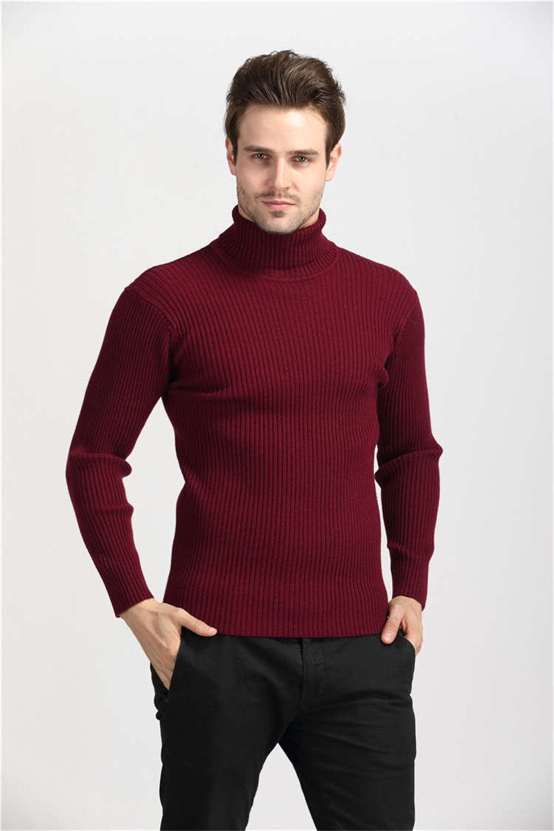 TURTLENECK MENS SWEATERS SLIM FIT PULLOVER