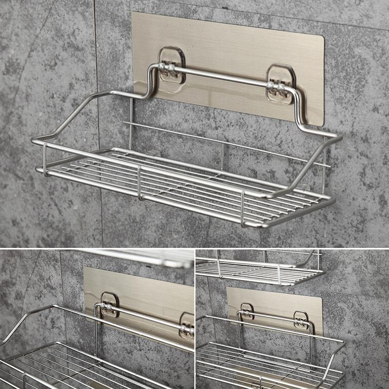 A Stainless Steel Bathroom Storage Shelf 