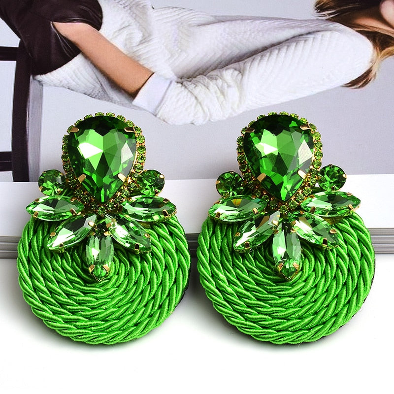 Colorful Crystal Handmade Round Earrings Rhinestone Fashion