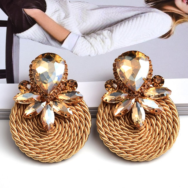 Colorful Crystal Handmade Round Earrings Rhinestone Fashion