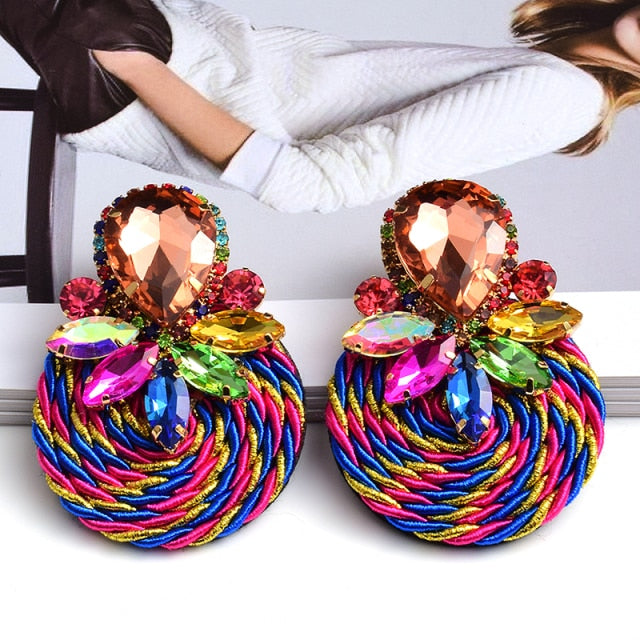 Colorful Crystal Handmade Round Earrings Rhinestone Fashion