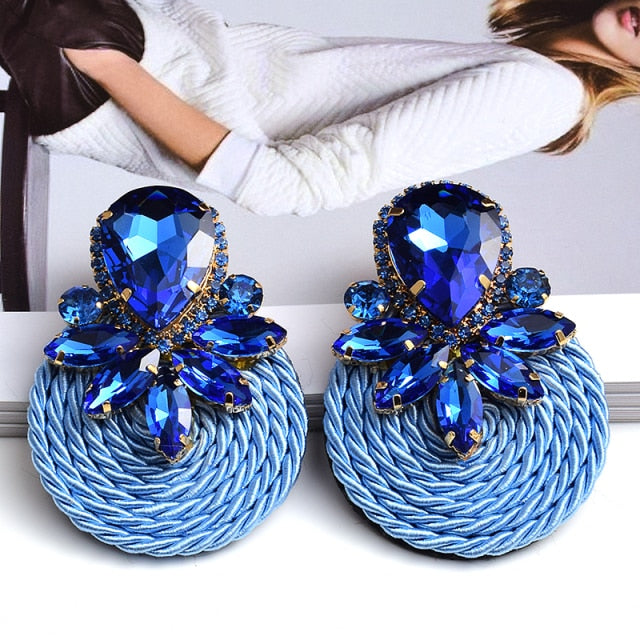 Colorful Crystal Handmade Round Earrings Rhinestone Fashion