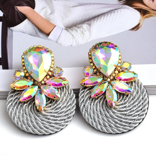 Colorful Crystal Handmade Round Earrings Rhinestone Fashion