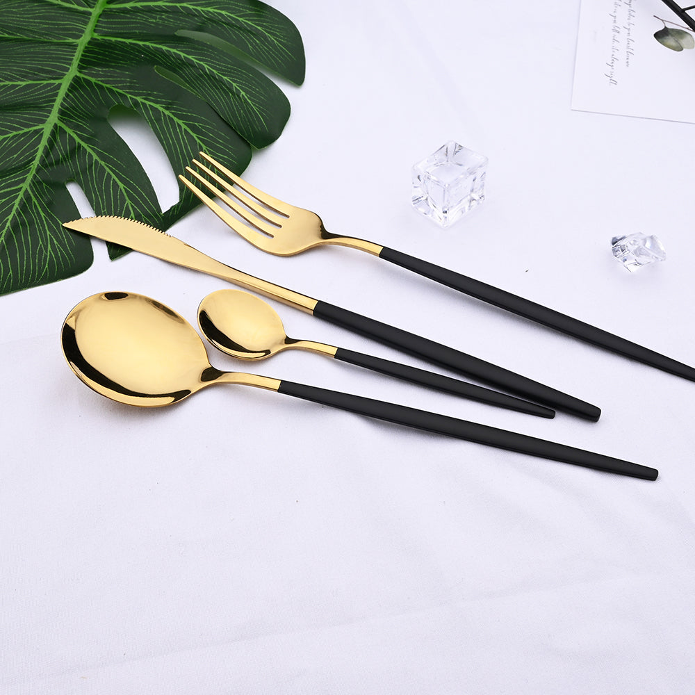 24PCS BLACK GOLD DINNERWARE SET STAINLESS