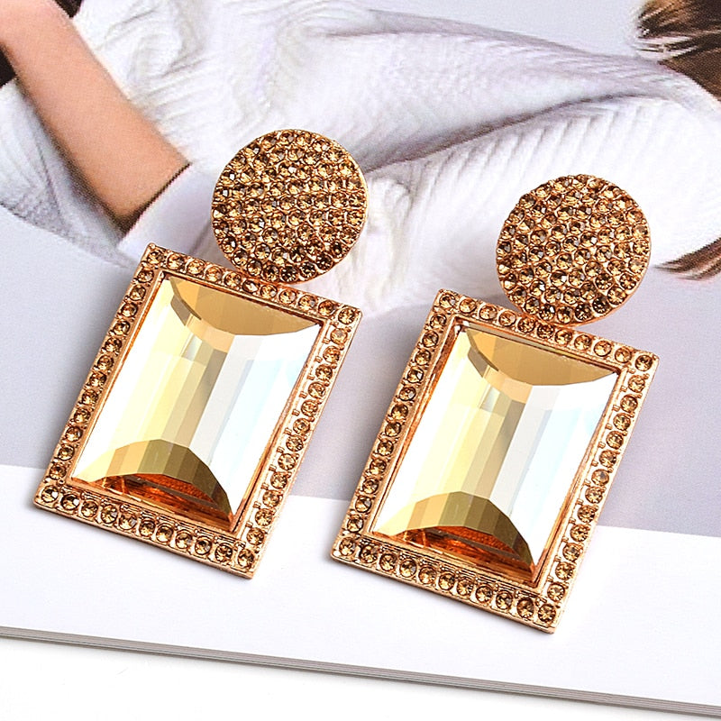 New Arrival Colorful Crystal Geometric Metal Earrings Jewelry Gift For Women High-Quality Clear Pure Stone Earring Accessories