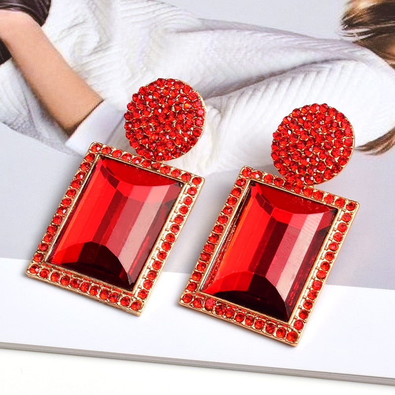 New Arrival Colorful Crystal Geometric Metal Earrings Jewelry Gift For Women High-Quality Clear Pure Stone Earring Accessories