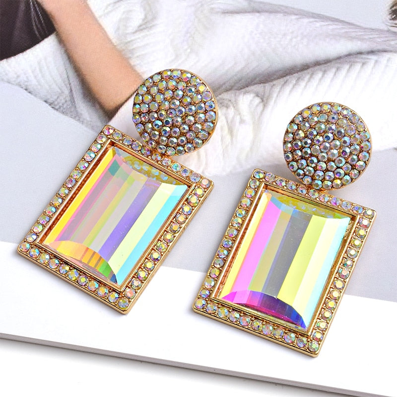 New Arrival Colorful Crystal Geometric Metal Earrings Jewelry Gift For Women High-Quality Clear Pure Stone Earring Accessories