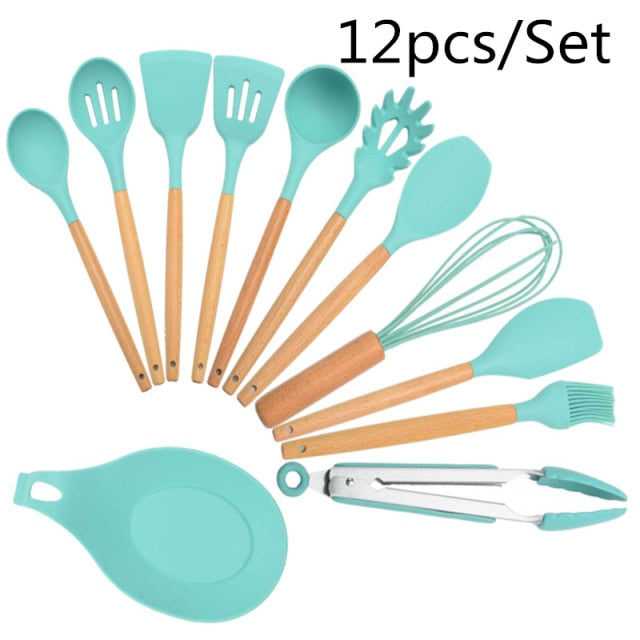 Silicone Cooking Utensils Heat Resistant Kitchen Non-Stick with Storage Box