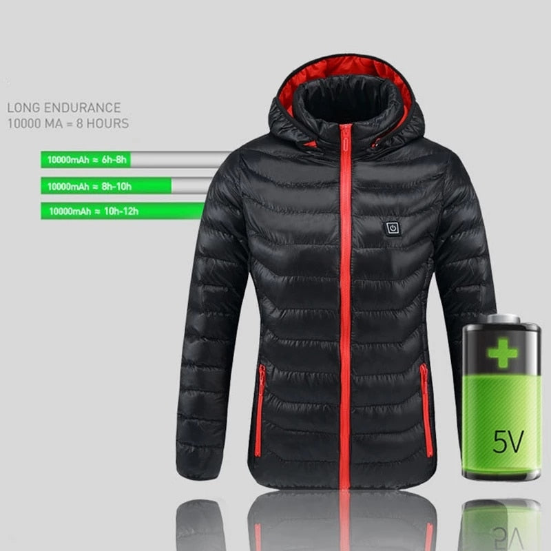 Women USB Electric Battery Heated Jackets Outdoor Long Sleeves Heating Coat Jackets