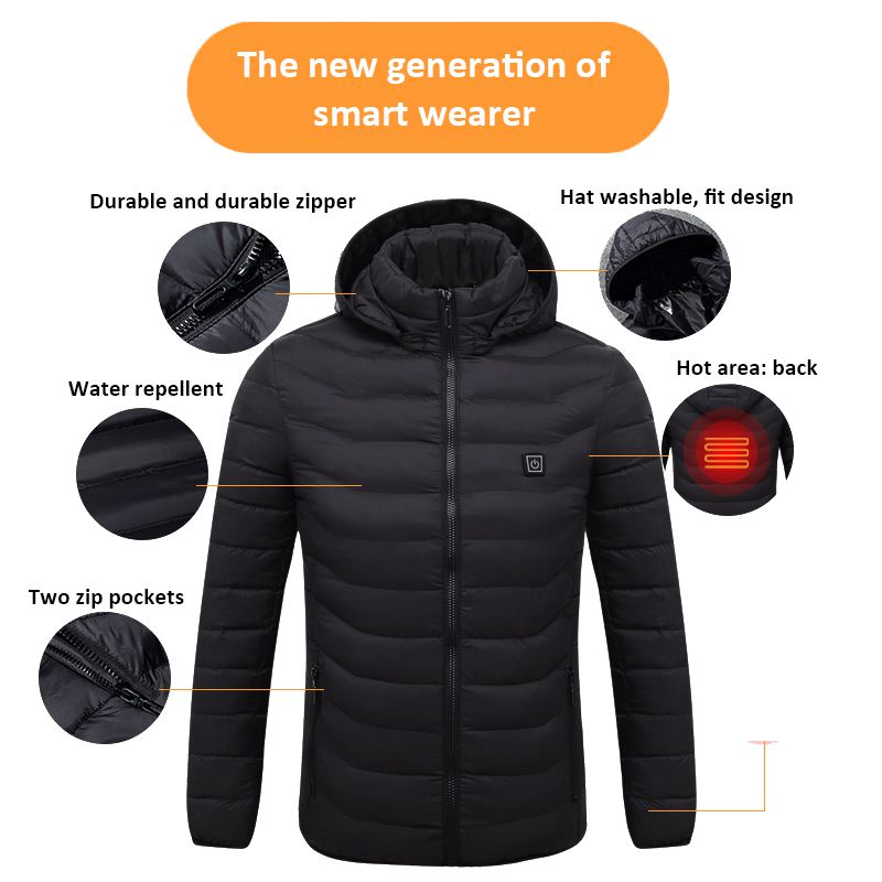 Electric Heated Vest Jackets USB Electric Heating Hooded Cotton Coat