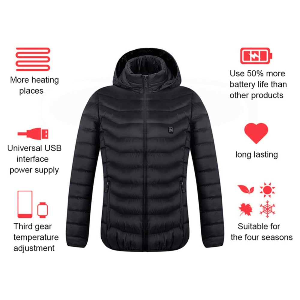 Electric Heated Vest Jackets USB Electric Heating Hooded Cotton Coat