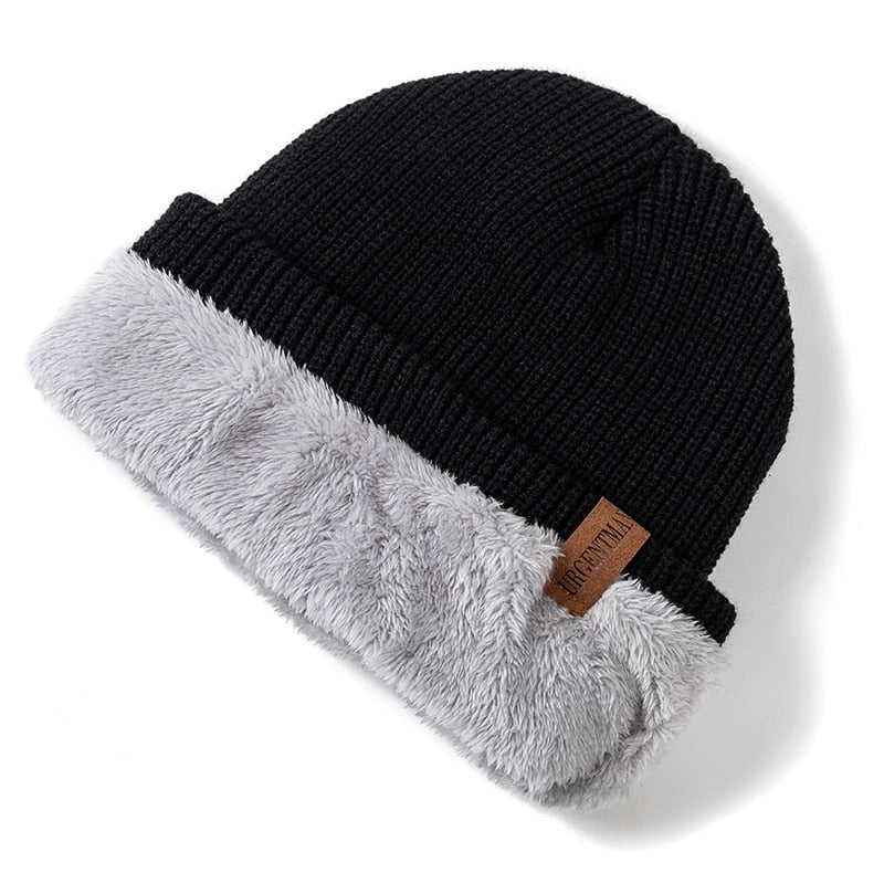 Unisex Letter Beanie Hat Leisure Add Fur Lined Winter Hats For Men Women