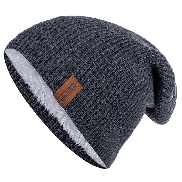 Unisex Letter Beanie Hat Leisure Add Fur Lined Winter Hats For Men Women