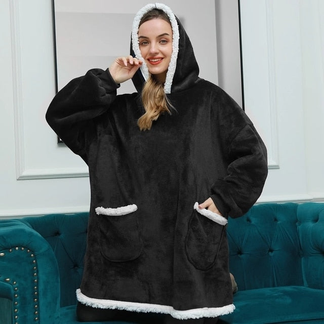 Long Flannel Blanket with Sleeves Winter Oversized Hoodies