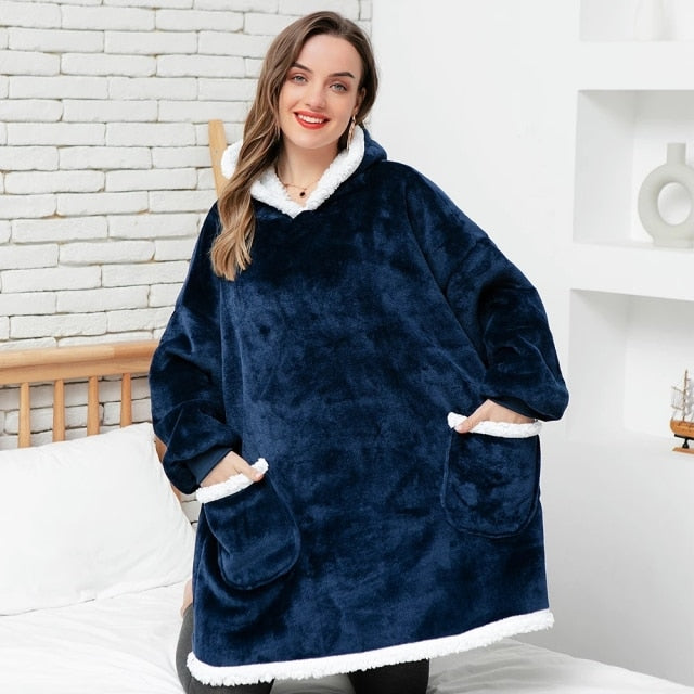 Long Flannel Blanket with Sleeves Winter Oversized Hoodies