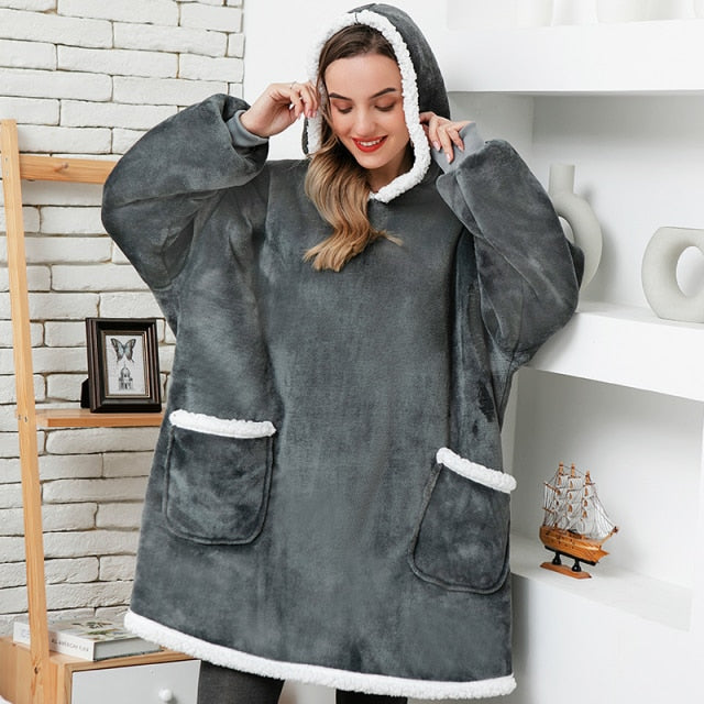 Long Flannel Blanket with Sleeves Winter Oversized Hoodies