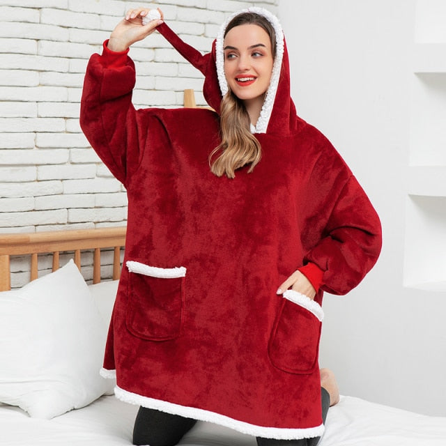 Long Flannel Blanket with Sleeves Winter Oversized Hoodies